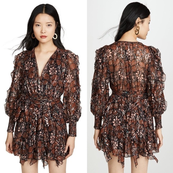 Ulla Johnson Brown Floral Mini Dress - Picture 1 of 16
